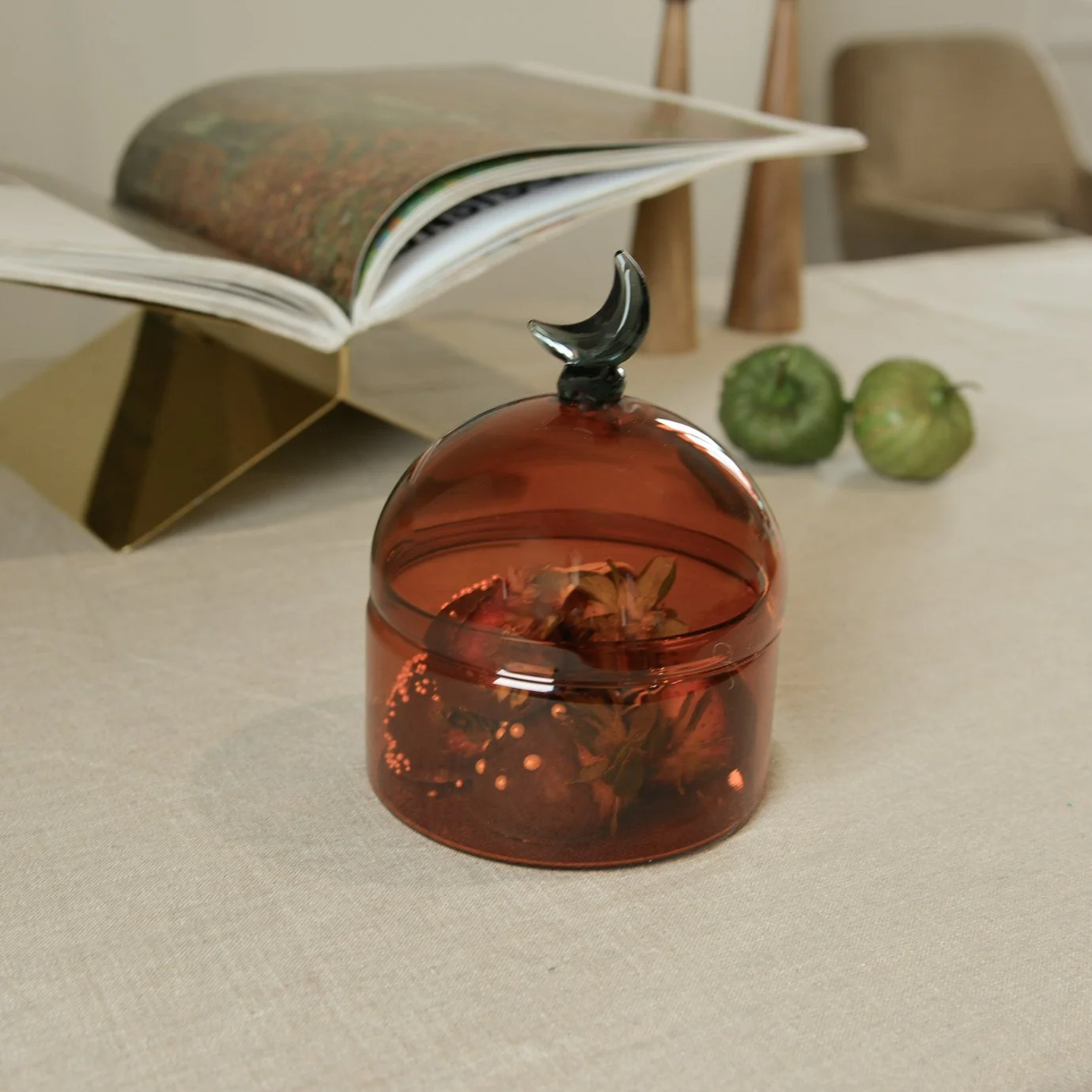 Glass Moon Dome Jar - Caramel Amber - Image 2